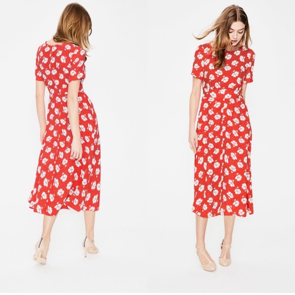 Boden Ruth Midi Rosehip Coral Floral Dress size 10